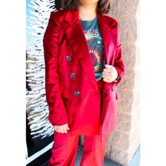 Free People Velvet Ashby Blazer in Cherry Juice Red Oversized Blogger Favorite - Picture 3 of 16